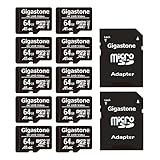 Gigastone 64GB MicroSDXC Speicherkarte 10er-Pack + SD Adapter, für Action-Kamera, GoPro, Drohne und Tablet, Lesegeschwindigkeit bis zu 95MB/s, 4K UHD-Video, Micro SD Karte UHS-I A1 Klasse 10 U3