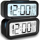 Retoo Digital Wecker mit Temperaturanzeige und Große LED Display, Tischuhr für Schlafzimmer mit Datum, Batteriebetrieben, Elektronischer Wecker mit Nachtlicht für Kinder, Erwachsene, Schwarz