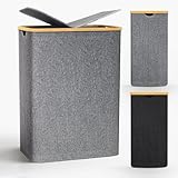 Capocica Wäschekorb mit Deckel 2 Fächer, 140L Wäschesammler schmal mit herausnehmbaren Wäschesack Laundry Baskets Wäscheschrank Wäschetonne Wäschetruhe für Schmutzwäsche Grau