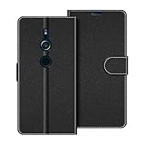 COODIO Handyhülle für Sony Xperia XZ2 Handy Hülle, Sony Xperia XZ2 Hülle Leder Handytasche für Sony Xperia XZ2 Klapphülle Tasche, Schwarz