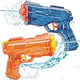 Wasserpistolen Set 2 Stück Wasserspritzpistole Spritzpistole Kinder Wasserpistole GroßE Reichweite Water Gun für Kinder Erwachsene Sommer Outdoor Pool und Strandspielzeug (Blau+Orange)