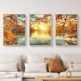 Trayosin 3er Premium Poster Set Herbst See Aesthetic Bilder Wandbilder Wohnzimmer Wanddeko für Schlafzimmer, ohne Rahmen (21x30cm)