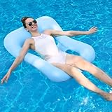 Multifunktionaler, einfarbig Karierter schwimmender Wasserfloß für Erwachsene zum Ausruhen und Baden in der Sonne, aufblasbares Sitz- und Liegespielzeug für Wasserpartys (hellblau)