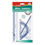 Schullineal-Set - Lineal 20 cm - 45° Winkel - 60° - Winkelmesser 180° - robustes Kunststoffmaterial - Keyroad