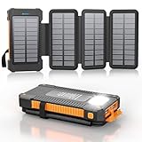 Solar Powerbank 26800 mAh mit 4 Solarpanel, Powerbank USB-C 18W Schnellladung für iPhone Samsung und mehr, IPX7 wasserdichte Outdoor Externe Akkus mit Taschenlampen-Dauerlicht/SOS/Stroboskop