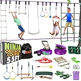 TRAILBLAZE Ninja Hindernisparcours für Kinder | 2 x 17m Slacklines Hindernisse Set Turnringe Schaukel Kletterleiter Zubehör | Erweiterbar Warrior Parcours Outdoor Hindernisparcours Garten