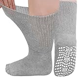 LOFIR Diabetiker Socken Herren Damen: Diabetikersocken Ohne Gummibund Baumwolle Herren ABS Socken Extra Breiter Gürtel Ohne Naht Antirutsch StopperSocken für Geschwollene Füße Grau 3 Paare 47-50