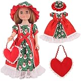 Grtheenumb 18-Zoll-Puppenkleidung, süße amerikanische Puppenkleidung mit Hut und Tasche, festliches Kleid für Mädchen, 18-Zoll-Zubehör