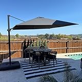 PURPLE LEAF Ampelschirm 270 x 270 cm Sonnenschirm quadratisch mit Kurbel, Gartenschirm neigbar, 360° Rotation, Bespannung Polyester, Marktschirm für Gärten, Cafés, Terrasse, Grau