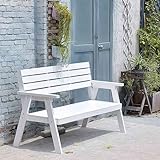 HARELA Gartenbank Holz Holzbank Wetterfest, Parkbank Holzbank Im Freien, 2-Sitzer Gartenbank Mit Rücken- & Armlehnen, Terrasse Im Freien Freizeitbank, Für Terrasse, Balkon, Garten(White,160cm/63in)