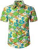JOGAL Herren Blumen Kurzarm Baumwolle Hawaii Hemd Gelb Gänseblümchen Mittel