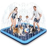 Haozozo Wasserspielzeug Kinder Outdoor Spiele mit Antirutschfunktion, 200CM Wassersprinkler Kinder Splash Pad, Gartenspielzeug Kind Sprinkler und Hundepool(Quadratisch 200cm)