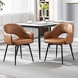 Wahson Esszimmerstühle 2er Set PU Kunstleder Drehstuhl Modern Küchenstühle Drehbar Polsterstuhl mit Metallbeine armlehnstuhl für Wohnzimmer/Esszimmer,Braun