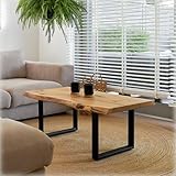 Iova-Moebel Couchtisch 110x55 cm Wohnzimmertisch Baumkante aus Wildeiche mit pulverbeschichteten Stahlbeinen | Epoxidharz Füllung | Couchtisch Massivholz mit echter Baumkante