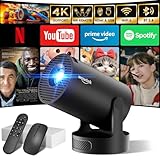 Mini Beamer Unterstützt 4K 1080P, Projektor Tragbarer mit WiFi 6 und Bluetooth 5.4, Beamer Klein Projektor Auto Keystone 180°Dreh Kompatibel mit HDMI/TV Stick/Memory Stick/Laptop, Schwarz