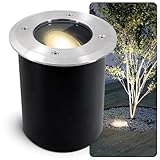 SSC-LUXon JUAVI Bodeneinbaustrahler aussen schwenkbar IP67 - mit LED GU10 3W warmweiß 230V - Bodenspot befahrbar rund rostfrei
