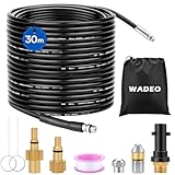 WADEO Rohrreinigungsschlauch Set 30M, Hochdruck-Reinigungsschlauch 200 bar 60 °C, Rohrreiniger Premium Set mit Adapter und Düsen, für Kärcher K-Serie K2/K3/K4/K5/K6/K7 & Lavor & Bosch