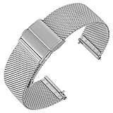 ANNEFIT Metall Mesh Uhrenarmband für Herren Damen, 316L Edelstahl Armband mit Schnellverschluss 20mm (Silber)