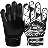 SAWANS Fußball-Torwarthandschuhe für Jungen, Kinder, Jugendliche, Trainingshandschuhe, Fußball-Torwarthandschuhe, Handgelenkschutz (Schwarz, Size 5 Suitable for 9 to 12 Years Old)