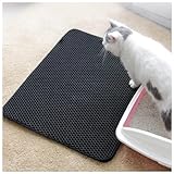 TYBEITAO Katzenstreu Matte Katzenmatte,Waben Doppelschicht Design, Katzentoilettenvorleger Urin-und Wasserdichtes Material,Easy Clean Streukontrolle, Katzenmatte Katzenklo,Black-L