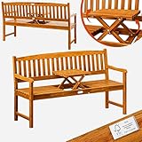 Casaria® Gartenbank Wetterfest Holz FSC®-Zertifiziert 480kg Belastbar 3-Sitzer Armlehne Rückenlehne 153x57cm Garten Balkon Holzbank Eukalyptus Braun