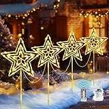 Vexyra Weihnachtsbeleuchtung Außen, 4 PCS LED Stern Outdoor Weihnachtsdeko Garten Wasserdicht mit 8 Modi und Timerfunktion, Außenbeleuchtung Weihnachten Warmweiß für Außenbereich Garten Wege Rasen