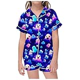 Generisch Halloween Kostüm Kinder-2-teiliges Pyjama-Set für Kinder mit Grafikdruck, kurzärmelig, Hemd Shorts (Blue, 2-3 Years)