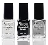 Stampinglack Set Weiss Schwarz Silber Nail Stamping Lack Stempellack Nageldesign Fingennagel RM Beautynails 3x12ml (3er Pack)