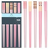 Slivek Wiederverwendbare Essstäbchen in Rosa, spülmaschinenfest, 24,3 cm, aus Fiberglas, rutschfest, leicht, Geschenk-Set für Partys, 5 Paar