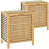 CASARIA® 2er Set Wäschekorb mit Deckel Bambus Holz 140L Groß Wäschesammler Schmal Wäschesack Herausnehmbar Baumwolle 61x51x36cm Wäschebox Wäschetruhe