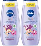 NIVEA KIDS 3in1 Duschgel, Shampoo & Spülung, Pflege und Reinigung für Kids mit bezauberndem Beerenduft, extra milde, seifenfreie Haar- und Hautpflege für Kinder (250 ml) (Packung mit 2)