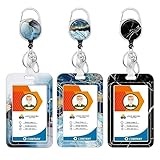 Ausweishalter und robuste, einziehbare Ausweisrolle, Ausweishülle mit Karabiner-Clip, Ausweishalter mit Gürtelclip für Lehrer, Krankenschwester, Studenten, Büro, Damen, Herren, 3 Stück, dunkler Marmor