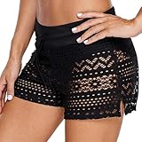 Risipu Damen Badeshorts Schnelltrocknende,Schwimmhose,Badeshorts für Damen mit hohlem Spitzendesign und weichem (DE/NL/SE/PL, Alphanumerisch, S, Regular, Regular, Schwarz)