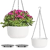 T4U Φ25cm Blumenampel Plastik 2er Set, Hängeampel mit Ketten, Blumenampel mit Bewässerungssystem zum Garten Wohnzimmer Blumenampel Außen für Hängetopf für Pflanzen, Blumentopf Hängend Weiß