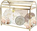 Homtone 26 cm Große Glas Hochzeit Kartenbox mit Schlitz und Schloss, Geometrisches Terrarium Gold Glaskasten, Vintage Präsentationsbox für Hochzeitsempfang, Tafelaufsatz