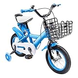 LKHDONG Kinderfahrrad 12 Zoll, Fahrrad Kinder für ab 3-6 Jahre, Kinder Fahrrad mit Stützräder und Korb, Tretfahrrad Mädchen Jungen, Kinderrad Höhenverstellbares, Blau