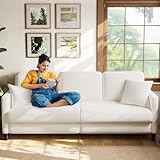 Welzona 211cm Sofa 3 Sitzer, Bequeme 3 Sitzer Sofas, Teddy Fleece Sofa Couch, Werkzeugfreier Aufbau Couches für Wohnzimmer, Ganzholz 3er Sitzsofa, Kleine Couch 2 Kissen inklusive, Beige