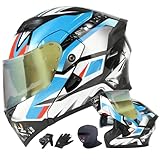 Modularer Motorradhelm – Klappbarer Volhelm-Design, Staubmaske und Fahrhandschuhe Enthalten, Antibeschlagende Doppellinse, ECE-Zertifiziert, Erwachsene Unisex Ganzjährig.(4,L(57~58cm))