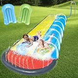 Wasserrutsche Garten für Kinder, 6.1x1.4M Doppel Wasser Rutsche, Wasserrutsche Kinder Draußen mit 2 Bodyboards Wasserspielzeug Wasserrutschmatte mit Sprinkler Rasen-Wasserrutsche für Kinder&Erwachsene