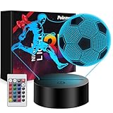Polemera Fussball Geschenke Jungen Mädchen【Verbesserte Version des Sportlersymbols】, Fußball Lampe für Kinder Jungs, 3D Nachtlicht mit 16 Farben ändern durch Fernbedienung