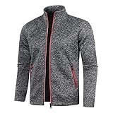 Generisch Herren Strickjacke Leichte Jacke Langarm Übergangsjacke Dünne Sportjacke mit Reissverschluss und Taschen Trainingsjacke Softshelljacke Warmes Fleece Sweatshirt Sweatjacke ohne Kapuze