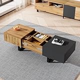 Aunvla Multifunktionaler moderner verschiebbarer Couchtisch mit versteckter Aufbewahrung, hochwertiger Holz- und Metallhalterung, geeignet für Wohn- und Bürobereich, 155 x 55 x 40 cm