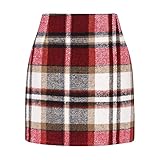 Minirock Kariert Rock Hohe Taille Bleistiftrock Bodycon Elegant Winterrock Figurbetonter Festival Outfit Damen Plaid Skirt Kurzer Rock Klassischer Herbstrock Business Arbeitsrock (RD1-A, L)