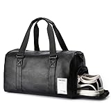 UBAYMAX Leder Sporttasche für Herren, Reisetasche mit Schuhfach und Nassfach, 37L Weekender Tasche Handgepäck Trainingstasche Fitnesstasche, Gym Bag Schwarz
