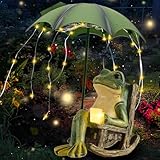Vmxlso Deko Frosch für Draußen, Solar Frosch Gartendeko, Frosch Deko Garten mit Wasserdicht Lichterketten, Lustige Regenschirm Frosch Statue, Frosch Figur, Tier Garten Statue für Terrasse Rasen Teiche