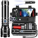 Blukar Taschenlampe LED Aufladbar, 500000 Lumen Extrem Hell Taschenlampen Zoombare Taktische Handlampe mit 5 Lichtmodi, IP67 Wasserdicht Flashlight Torch für Camping, Outdoor, Notfäll