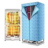 Wäscheständer mit Heizung, Wäscheständer Turm mit 180-Minuten-Zeit, Elektrischer Wäschetrockner 900W, Leiser, Energiesparender, 2-Stöckiger Wäschetrockner, Zum Trocknen von Kleidung (Color : Blue Pai