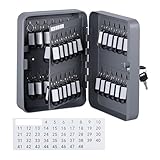 Relaxdays Schlüsselkasten, abschließbar, 48 Haken, mit Schlüsselanhängern, HxBxT: 25 x 18 x 8 cm, Schlüsselbox, grau