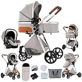 Aveainelle Kinderwagen 3 in 1, Faltbarer Kinderwagen Set, Bequemer Multifunktionaler Kombikinderwagen 3 in 1 Komplettset (V9 Light Grey)