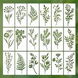 18 Stück Blumen Schablone,Pflanzen-Schablonen,Blätter Malerei Schablone,wiederverwendbare Blätter-Schablonen zum Malen, natürliche Pflanzen-Schablone,DIY-Kunst, Scrapbook, Wanddekoration